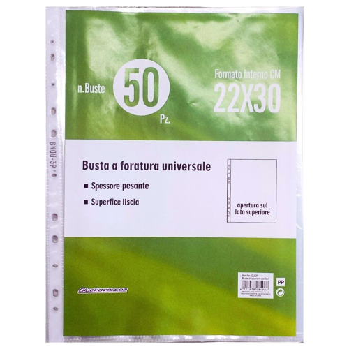 BUSTE CON FORI LUCIDE, SPESSORE PESANTE, 22X30CM - CF 50 PZ - BUSFOR-BK